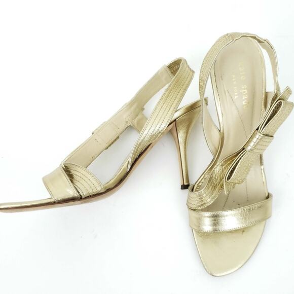 Kate Spade Gold Bow Heels Slingback Heels 7M Open Toe, Metallic, Formal, Wedding - Picture 6 of 11